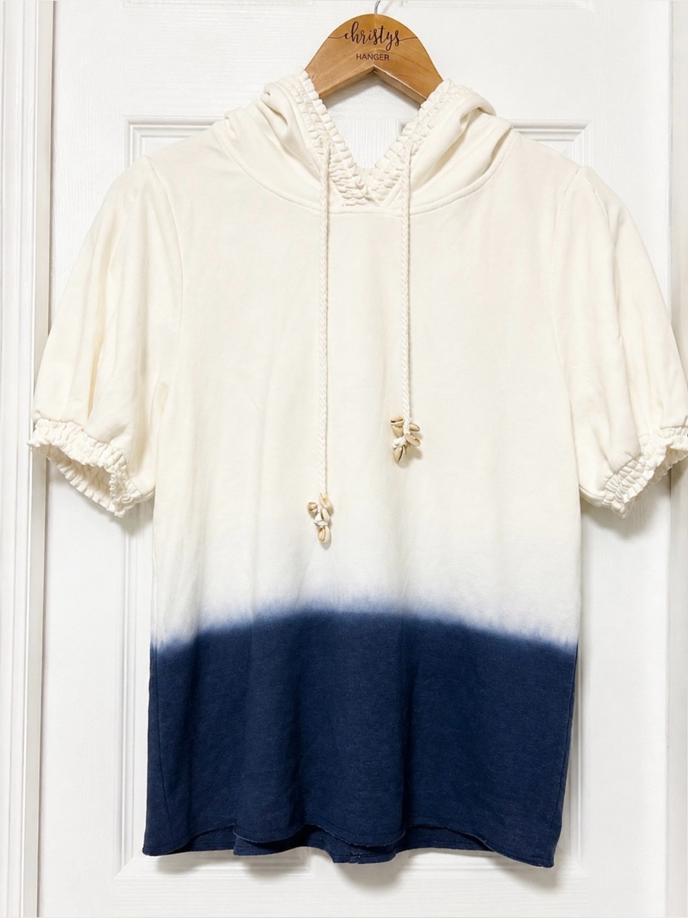 NWT Anthropologie Sunday in Brooklyn Cream Blue Dip Dye Hooded Sweater small